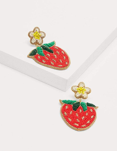 Fashionable Trendy Beaded Embroidery <b>Red</b> Strawberry <b>Earrings</b> In Handmade Fancy Design With Multicolor For Women And Girls - Product Image 3