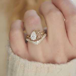 Bagues superposables ondulées demi-éternité en diamant de laboratoire pavé 0,88 ct certifié, bijoux de luxe élégants et modernes pour le quotidien, 14K - Product Image 4