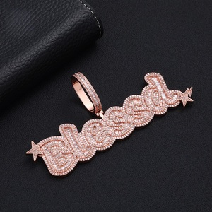 925 Silver Moissanite <b>Custom</b> <b>Name</b> Pendant Rose Gold Baguette Pave Personalized Script <b>Necklace</b> Charm Luxury Pendant - Product Image 2