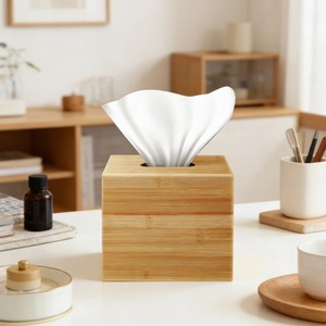 Caja de pañuelos de bambú estilo nórdico, forma cuadrada, accesorio decorativo independiente - Product Image 3