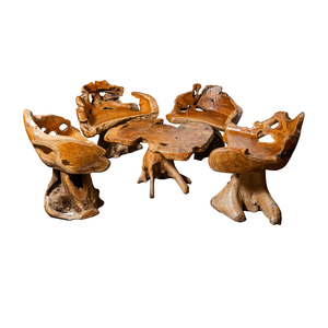 Juego de Mesa de Centro Rústica de Raíz de Teca de Lujo ARTERRA con Sillones Esculpidos - Muebles Hechos a Mano, Duraderos y Ecológicos para Sala de Estar y Patio - Product Image 1