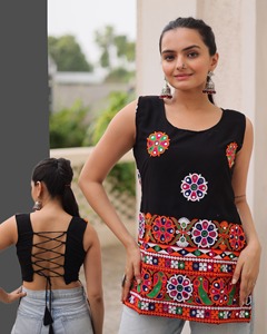 Indian Trendy Navratri Special Georgette Kutchi Gamthi Work <b>Top</b> Traditional Premium Summer <b>Wedding</b> Beach Quick Dry Ethnic Wear - Product Image 3