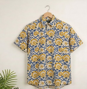Mens Hand Block Print Cotton <b>Shirt</b> Lightweight Soft Fabric Ethnic Casual <b>Shirt</b> Wholesale Manufacturer - Product Image 2