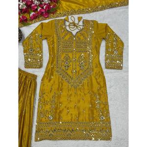 Ensembles modestes de créateur, tenue de soirée, haut avec sharara plazzo et dupatta, élégant et stylé - Product Image 2