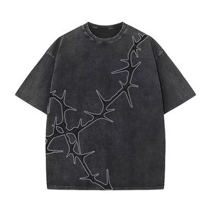 เสื้อยืดพิมพ์ลายสะท้อนแสงทรงโอเวอร์ไซส์ แขนสั้น ทรงหลวม สไตล์ลำลอง ผ้าฝ้าย เหมาะสำหรับสตรีทแวร์ เสื้อผู้ชายทรงโอเวอร์ไซส์ทรงบ็อกซี่ - Product Image 1