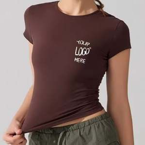 Camiseta de Verano para Mujer, Informal, Ligera, de Algodón, Corte Ajustado, Cuello Redondo, Manga Corta, Top Corto para Mujer - Product Image 1