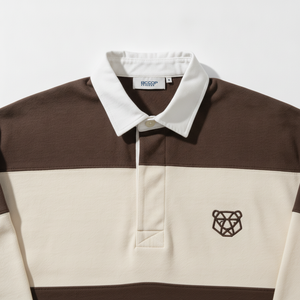 Polo à manches longues rayé personnalisé pour homme en coton Oxford avec logo brodé, design décontracté sur le devant, color-block, coupe classique - Product Image 4
