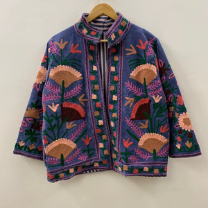 Best Selling Vintage Suzani Velvet <b>Jacket</b> <b>Short</b> Boho Floral Bomber <b>Jacket</b> Winter Warm Coat Wholesale Factory Price - Product Image 1