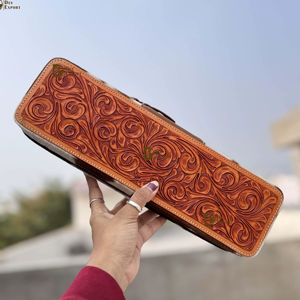 Hand Tooled Leather <b>Heat</b> Resistant Leather Travel Case Western Hair Straightener Cases Perfect Organizer for Hair Tools - Product Image 1