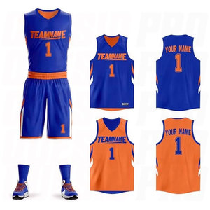 Vente en gros de maillots de basket-ball personnalisés pour hommes, vêtements de sport, bleu et orange, sans manches, maillot de basket-ball de haute qualité - Product Image 1
