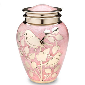 Urne funéraire moderne en métal rose argenté avec oiseaux porte-bonheur, style américain/européen, pour cendres, sac en velours, fournitures décoratives pour funérailles - Product Image 1
