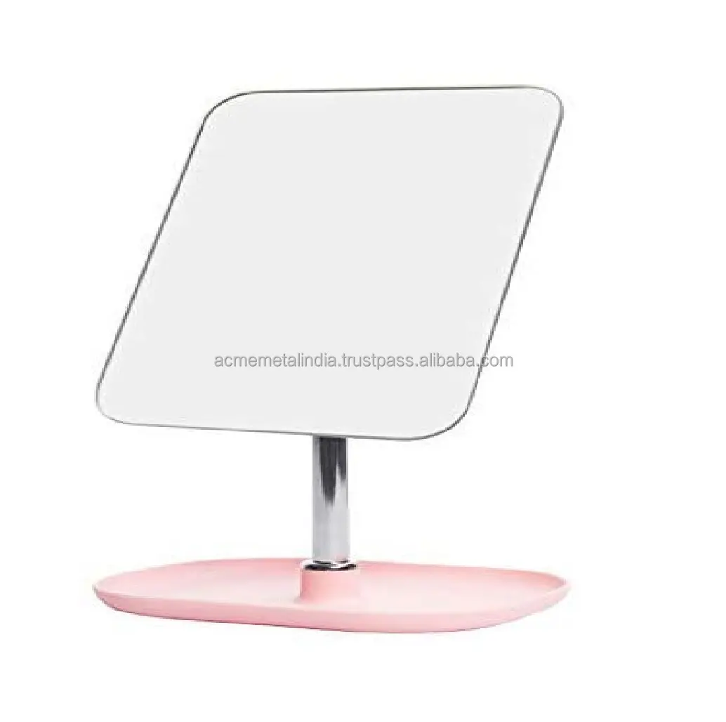 Metal Table Top Removable Handle Makeup Accent Vanity Mirror Unique Living/Makeup Room Decorative Baby Pink With Tray Mirror
