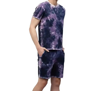 Men's Tie Dye Cotton 2-Piece <b>Set</b> Crew Neck T-Shirt Shorts Casual Summer Wear Breathable <b>Knitted</b> Sportswear - Product Image 1