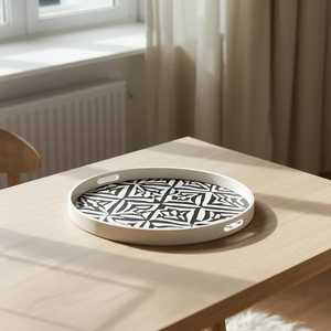 Mesa de Centro Redonda de Lujo con Incrustaciones de Hueso, Bandeja de Almacenamiento con Elegante Patrón de Mosaico Hecho a Mano para Sala de Estar, Dormitorio y Oficina - Product Image 2