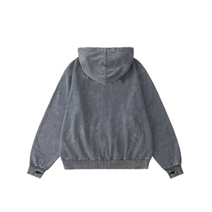 Customizable Washed Stonewash Regular Fit Zipper-<b>Up</b> 100% Cotton Solid Winter Plain Dyed Acid Wash Men's Hoodies and Sweatshirts - Product Image 2