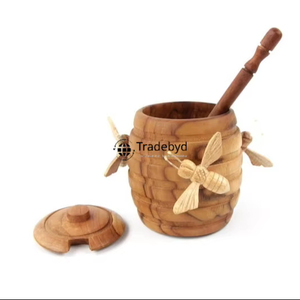 Natural Wooden Honey Pot Dipper Handcrafted Premium Quality Eco-Friendly Dishwasher Safe <b>Storage</b> Jar for Kitchen Use Tradebyd - Product Image 1