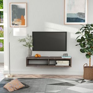 Mobile TV Sospeso Personalizzabile Grigio Scuro, Console Multimediale a Parete con Ripiani per Soggiorno e Ufficio, Pannello in MDF - Product Image 2