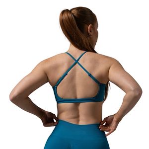 Teal Blue Women's <b>Open</b> Back Sports <b>Bra</b> Medium Support Gym Fitness Yoga Workout Stretch Athletic Activewear Sportswear - Product Image 2
