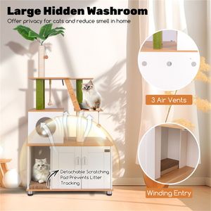 Torre per Gatti di Lusso in Legno Massello con Armadietto, Grande Cuccia per Gatti con Tiragraffi in Sisal e Legno per Uso Domestico - Product Image 6