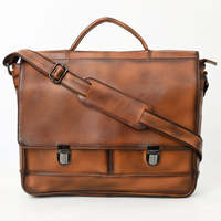 Porte-documents en cuir véritable pour homme, style classique, fermeture à rabat, sangle réglable, usage professionnel, sac souple et durable