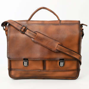 <b>Men's</b> Genuine <b>Leather</b> Briefcase Classic Style Flap Closure Adjustable Strap Business Use Durable Soft <b>Bag</b> - Product Image 1