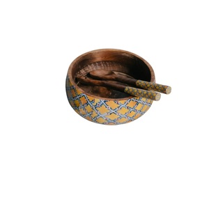 Bol à salade artisanal en bois de manguier, ensemble de service en bois écologique, motif marocain, ustensiles de service pour salade, vaisselle en bois, articles de cuisine - Product Image 1