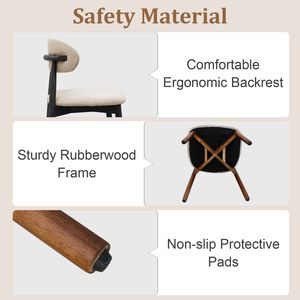 Set di 4 Sedie da Pranzo Imbottite in Cotone-Lino Beige Senza Braccioli con Gambe in Legno Massello Nero per Cucina e Ristorante - Product Image 6