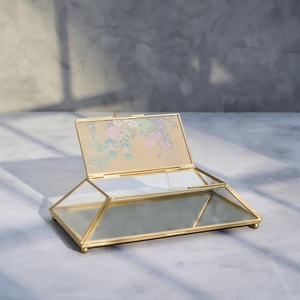 Wholesale 2026 Latest Taper Style Luxury Brass & Glass Jewelry Organizer Storage Box with Printed Lid - Product Image 3