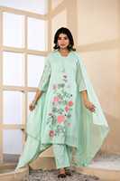 Ensemble de costume brodé en coton Mul vert menthe de qualité supérieure pour femme avec pantalon et dupatta, tenue ethnique