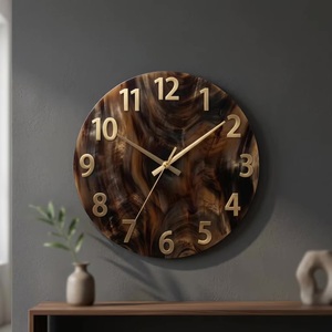 Horloge murale ronde en bois artisanale DIY, silencieuse, mécanique, à piles, design Art Déco, perles décoratives, décoration pour salon et maison - Product Image 1