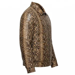 New <b>Men</b> Python Snakeskin Faux Leather Zip Up Bomber <b>Jacket</b> Minimalist Vintage <b>Safari</b> Winter Fashion Outerwear Leather <b>Jacket</b> - Product Image 3