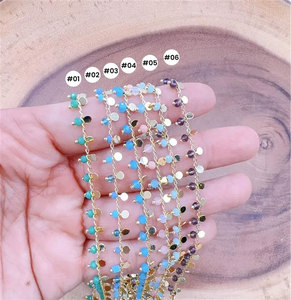 Blue Beaded <b>Chain</b> Rosary Style 2mm Faceted Glass Crystal Gold Wire Wrapped <b>Chain</b> Roll Jewelry Making Bulk Wholesale - Product Image 3