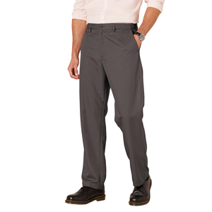 Pantalones de hombre de pierna recta, color gris, antiarrugas, informales elegantes, para trabajo, cintura media, cierre de botón, frente plano, tejido de poliéster. - Product Image 1