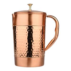 Pichet à eau en cuivre pur embossé fait main avec couvercle, carafe de service traditionnelle pour la décoration de la maison et les ustensiles de cuisine - Product Image 2