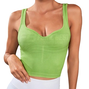 Women Solid Color Deep V Neck Breathable Eco-Friendly Yoga Tank <b>Top</b> Crop <b>Top</b> Custom Design OEM Service Front - Product Image 3