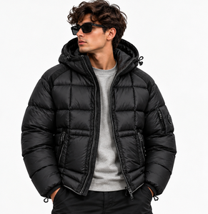 Chaqueta de plumón con capucha amarilla personalizada para hombre, a prueba de viento, informal, para invierno, con cierre de cremallera y logotipo en la manga. - Product Image 3