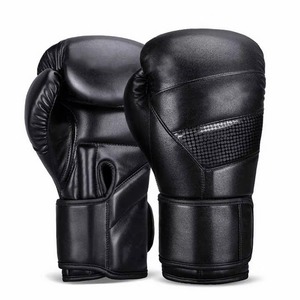 <b>Black</b> Boxing Gloves Leather with <b>Velcro</b> Adjustable Wrist Strap for Adults Training Martial Arts - Product Image 4