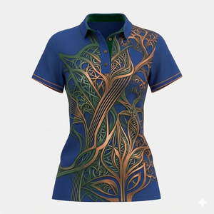 Women's Polo Shirt Blue Green Copper <b>Tree</b> Print 100% Polyester Short Sleeve Breathable Casual Knitted Sublimation Transfer Print - Product Image 1