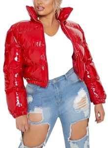 OEM Custom logo Warm Shiny <b>Bubble</b> <b>Coats</b> Customized Long Sleeve Solid Zipper Pocket Short Women Puffer Jacket Winter Jacket - Product Image 3
