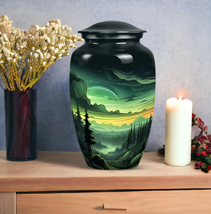 Green Forest Landscape Cremation Urn Keepsake Ashes <b>Vase</b> Decorative <b>Memorial</b> Container Home Display - Product Image 1