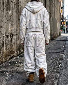 Ensemble de survêtement homme personnalisé en coton épais délavé à l'acide, comprenant un sweat à capuche court et un pantalon de survêtement, style streetwear urbain, vente en gros - Product Image 3
