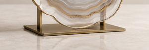 Modern Circular Desk <b>Clock</b> With Marble Face Brass Frame Silent Quartz Movement Needle Display - Product Image 2