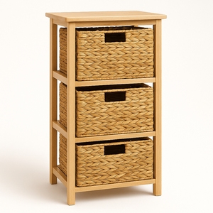 Bohemian Natural Water Hyacinth Eco-Friendly Wooden <b>Storage</b> Cabinet with Woven Baskets and Multifunctional Organizer - Product Image 1