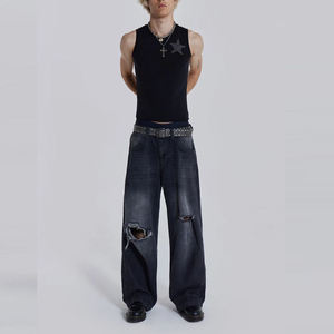 MEESAM LEATHER HOSIERY Jeans de mezclilla unisex 100% algodón de secado rápido, cintura alta, peso pesado, estilo vintage, corte regular, rectos, con relieve - Product Image 1