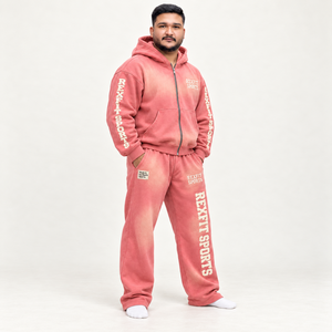 Conjunto de Sudadera con Capucha y Cremallera para Hombre, Rosa, Chándal Casual, Pantalones de Pierna Ancha, Estampado de Letras, Etiqueta Personalizada, Ropa de Otoño - Product Image 2
