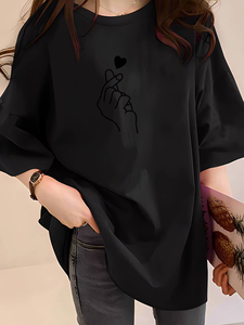 Camiseta de Verano 2026 para Mujer, con Estampado de Corazón y Letras, Estilo Deportivo Casual, Cuello Redondo, Holgada, para Primavera/Verano - Product Image 4