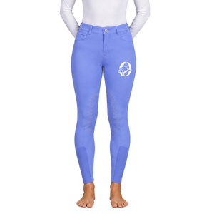 Light Purple Women Mid Waist Stretch Equestrian Breeches Horse Riding Leggings Silicone Full <b>Seat</b> Grip Zipper Closure Tights - Product Image 1