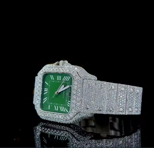 Reloj de Lujo Premium para Hombre, Estilo Hip Hop, con Esfera Verde, Cuadrado Plateado, Números Romanos, Completamente Cubierto de Diamantes, Automático - Product Image 3