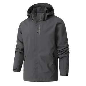 Unisex White Hooded <b>Waterproof</b> Windbreaker <b>Jacket</b> Front Logo Zipper Closure Eco-Friendly Anti-UV Breathable <b>Thin</b> Sporty Style - Product Image 5