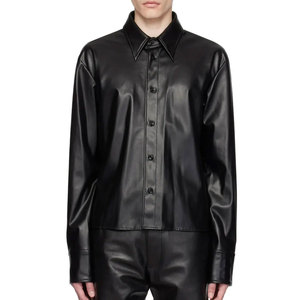 Men's <b>Black</b> Satin <b>Dress</b> Shirt Full Sleeve Turn-<b>down</b> Collar Solid Color Autumn Wear Normcore Minimalist Style - Product Image 1